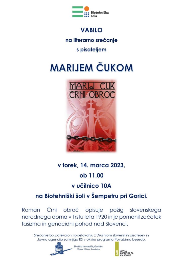 Vabilo na literarno srečanje s pisateljem Marijem Čukom