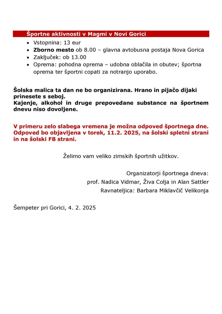 Zimski športni dan 12. 2. 2025