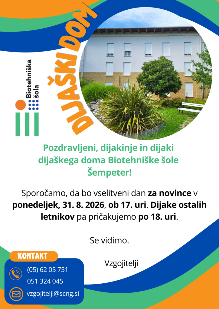 Sprejem v dijaški dom 31. 8. 2026